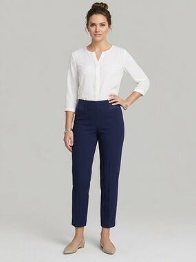 Tanjay Petite 14P Navy Blue Comfort Elastic Waist Cropped Ankle Dress Pants